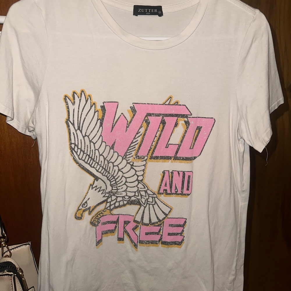 Zutter White Graphic Tee with Pink and Gold Design